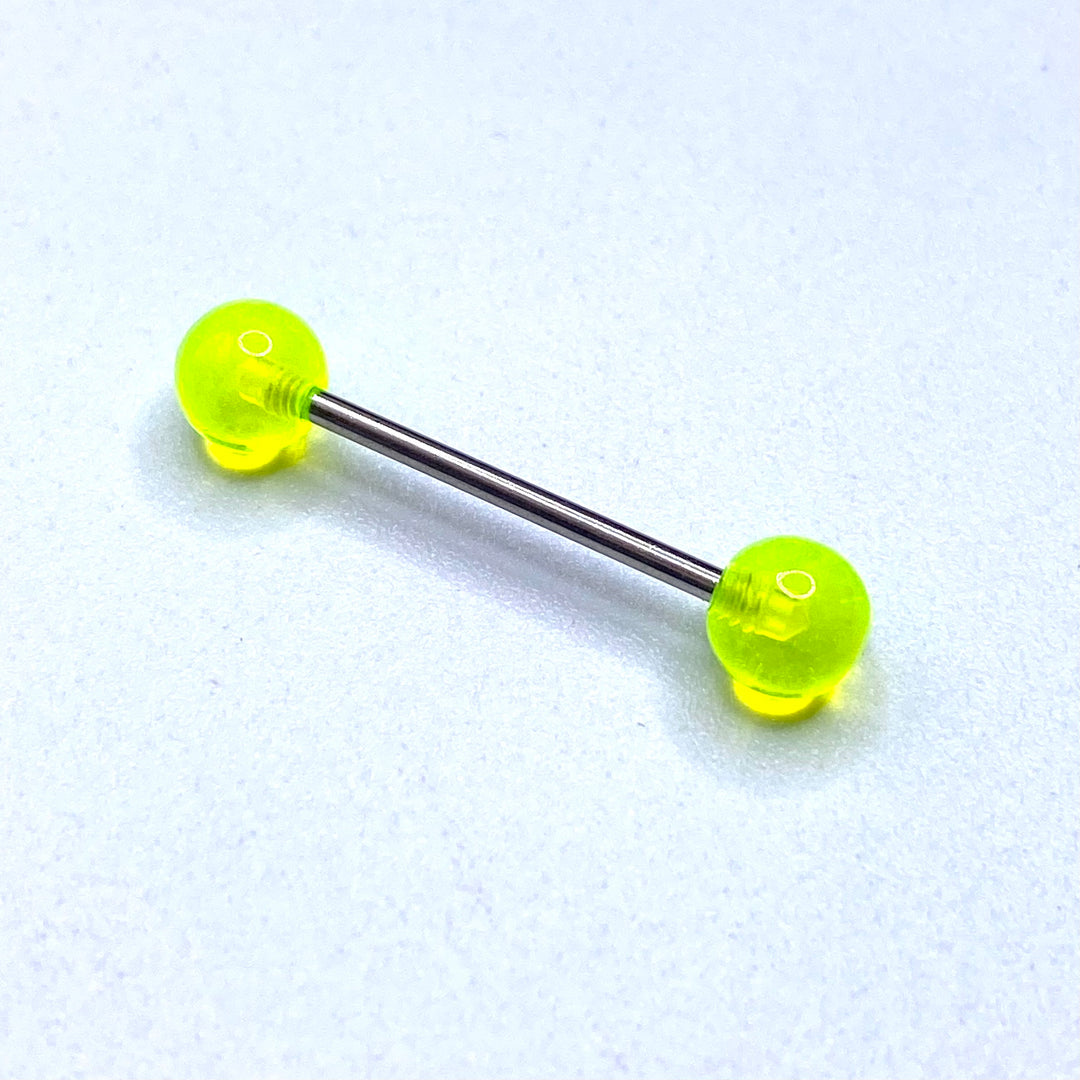 Tongue Barbell Steel Acrylic Ball Clear Neon Yellow