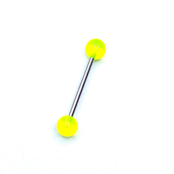 Tongue Barbell Steel Acrylic Ball Clear Neon Yellow