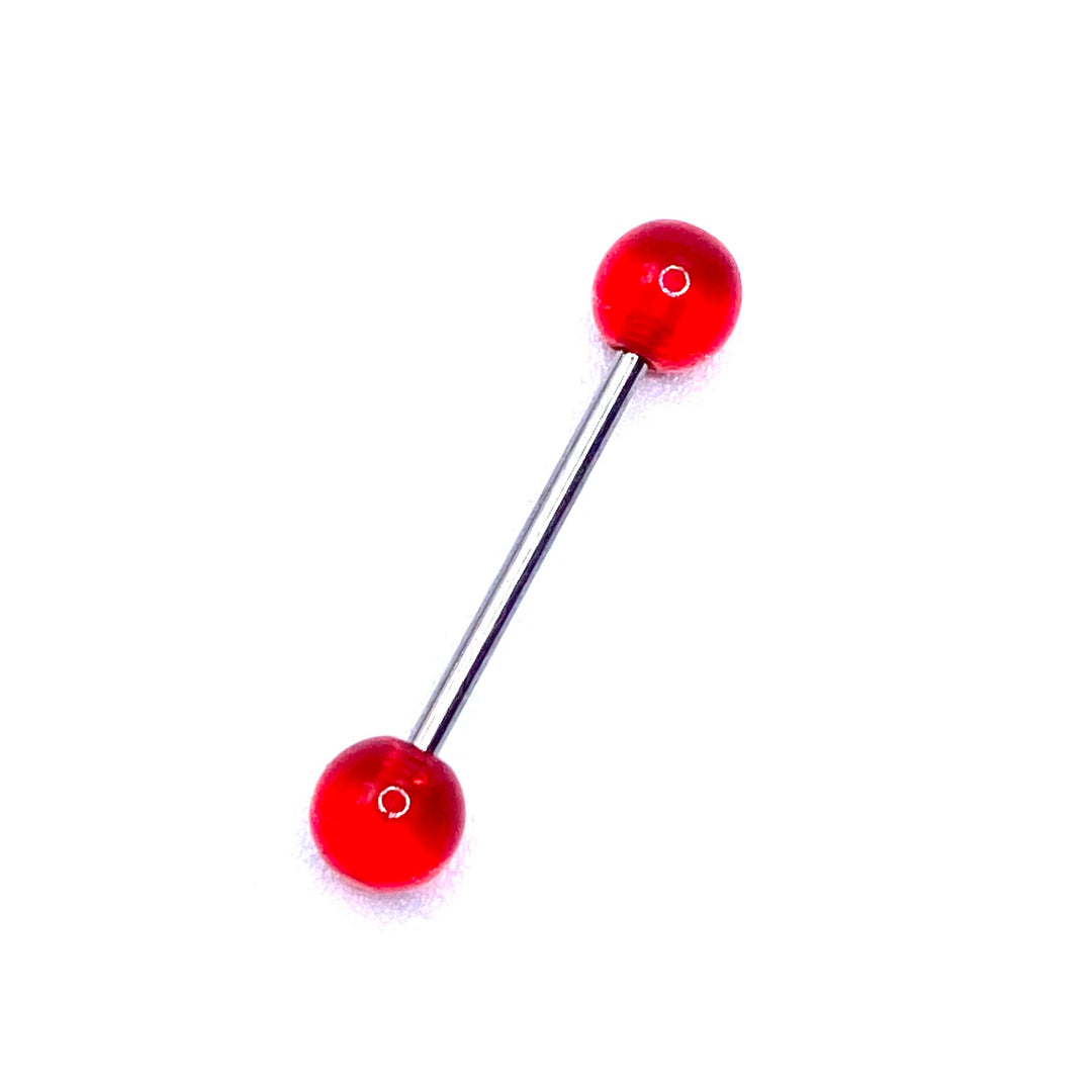 Tongue Barbell Steel Acrylic Ball Clear Red