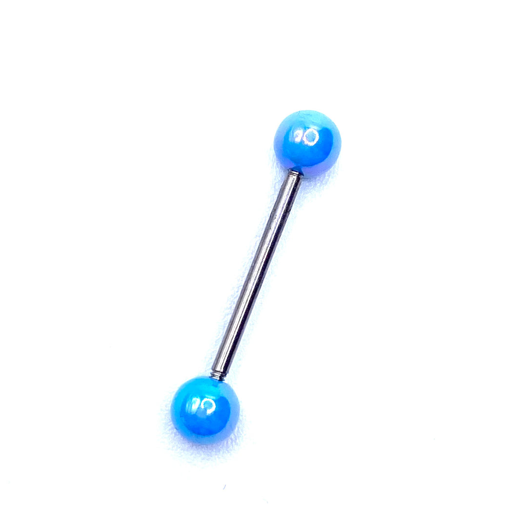 Tongue Barbell Steel Acrylic Ball Iridescent Blue