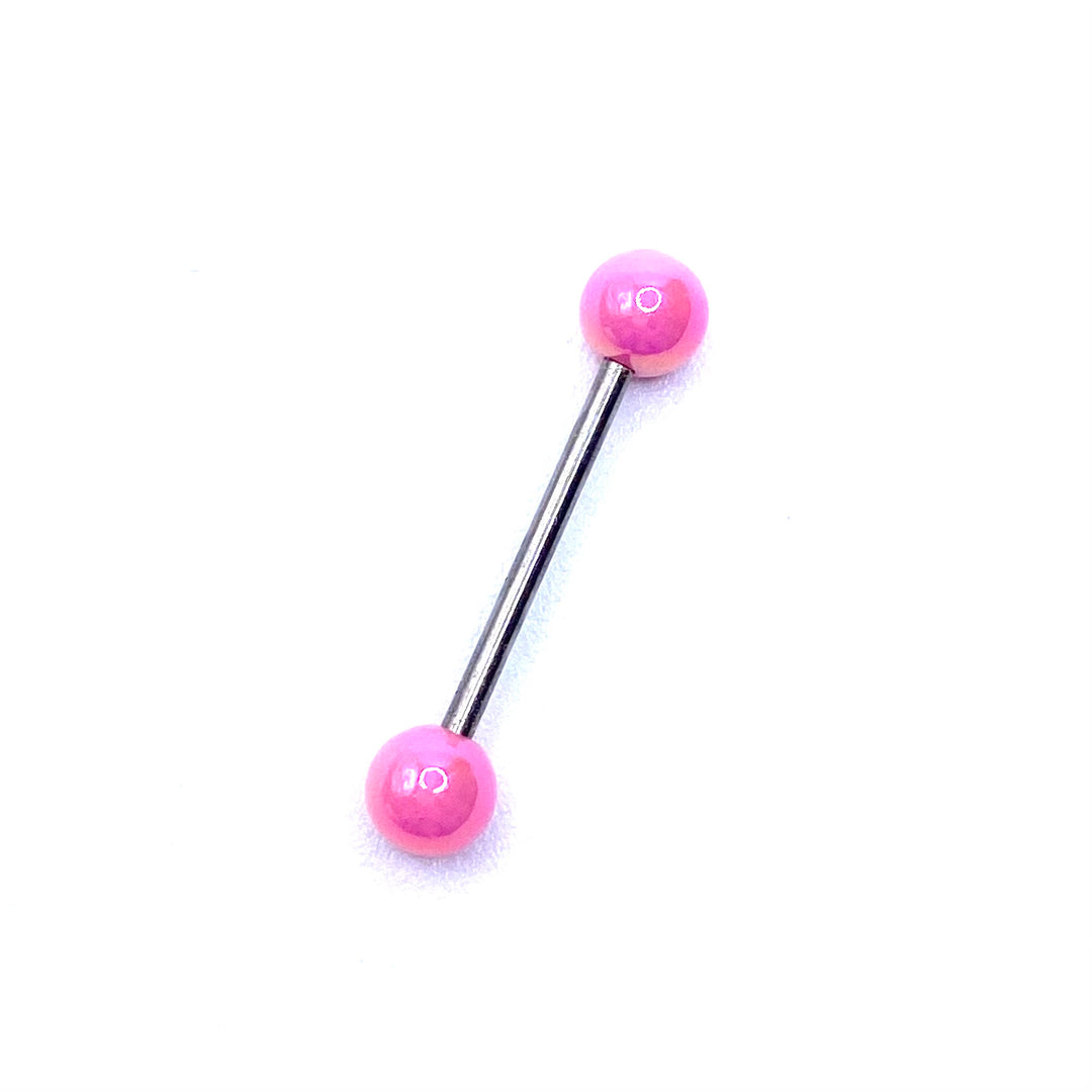 Tongue Barbell Steel Acrylic Ball Iridescent Pink