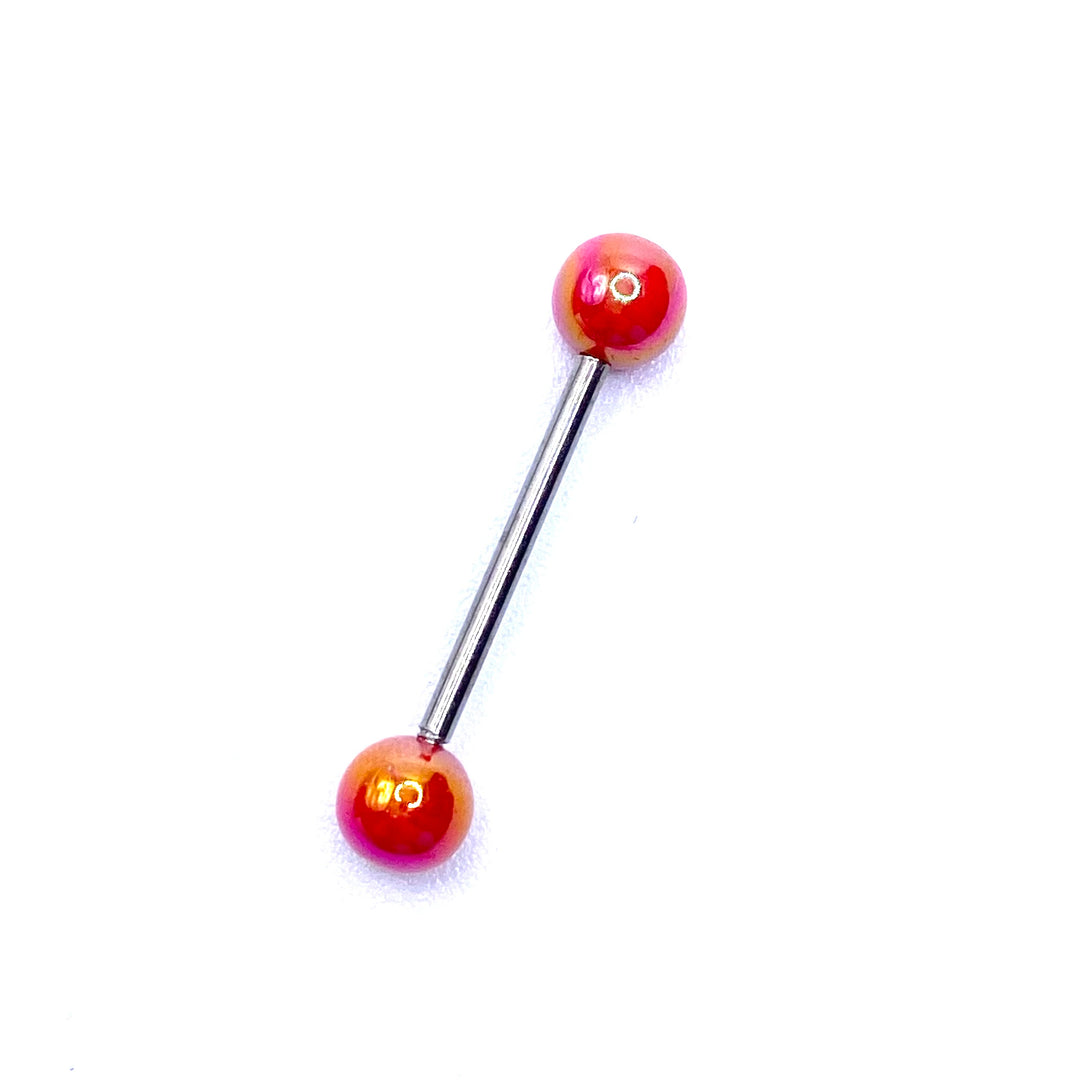 Tongue Barbell Steel Acrylic Ball Iridescent Red