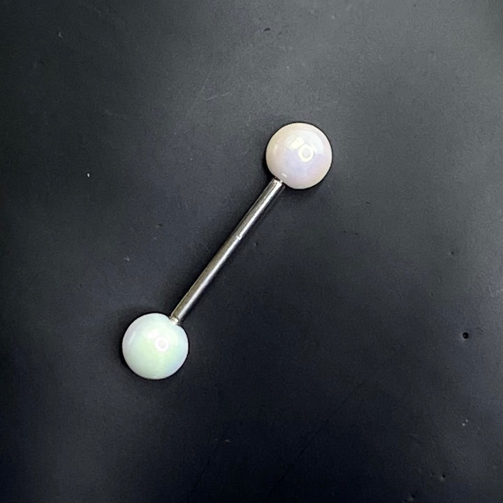 Tongue Barbells Steel Acrylic Ball White Iridescent