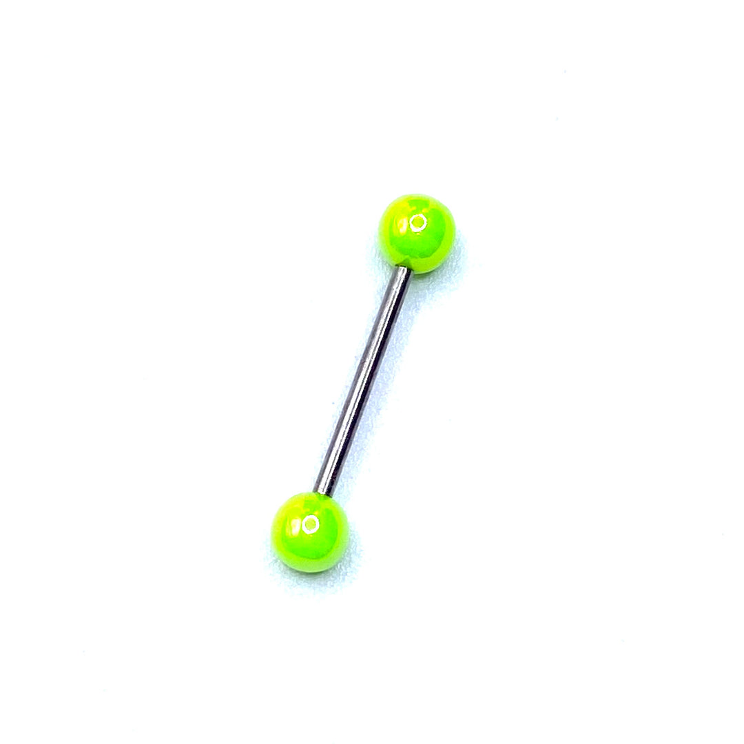 Tongue Barbell Steel Acrylic Ball Iridescent Neon Green