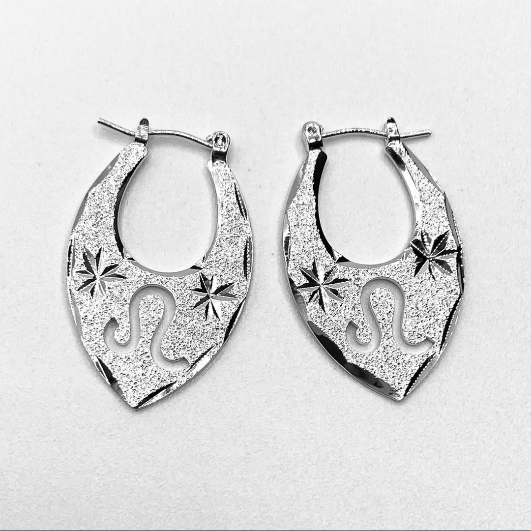 Earring Hoop Zodiac Texture Silver