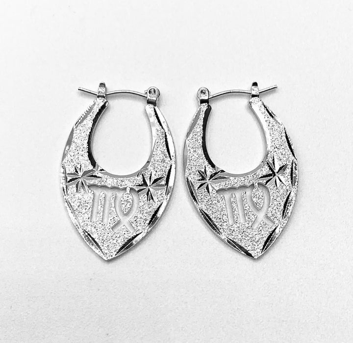 Earring Hoop Zodiac Texture Silver