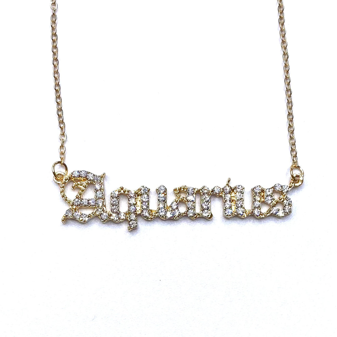 Necklace Charm Zodiac Word Gold