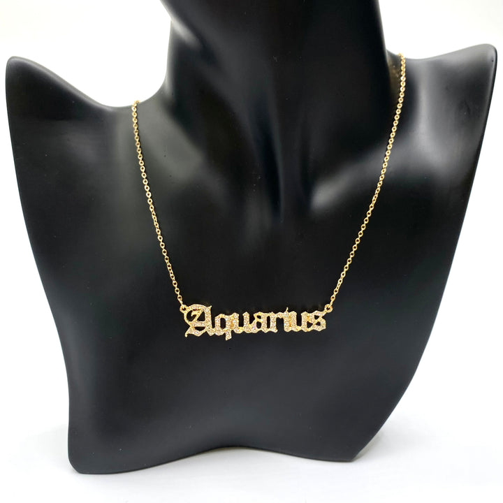 Necklace Charm Zodiac Word Gold