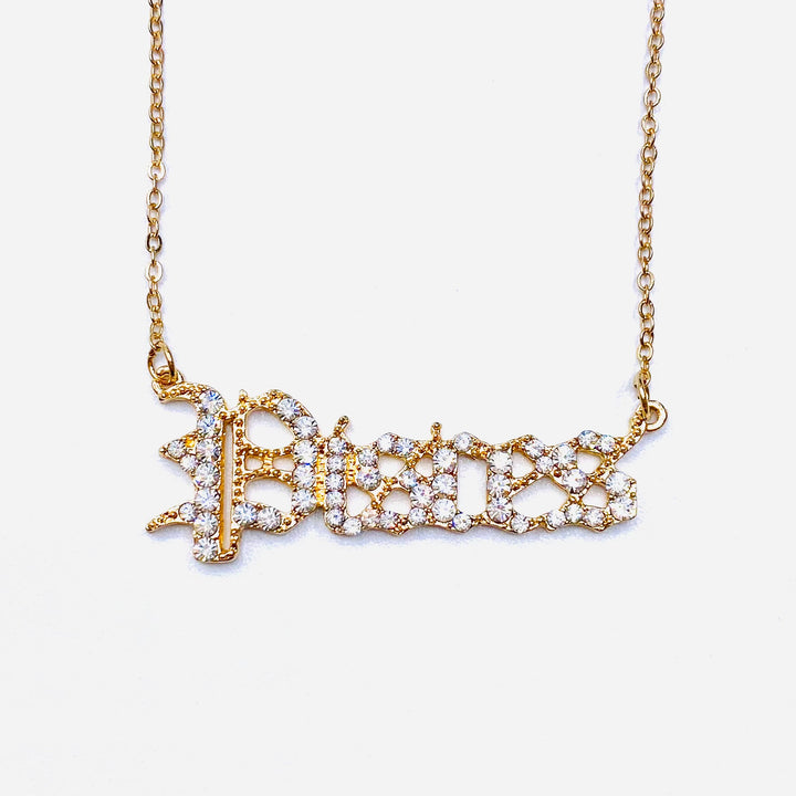 Necklace Charm Zodiac Word Gold