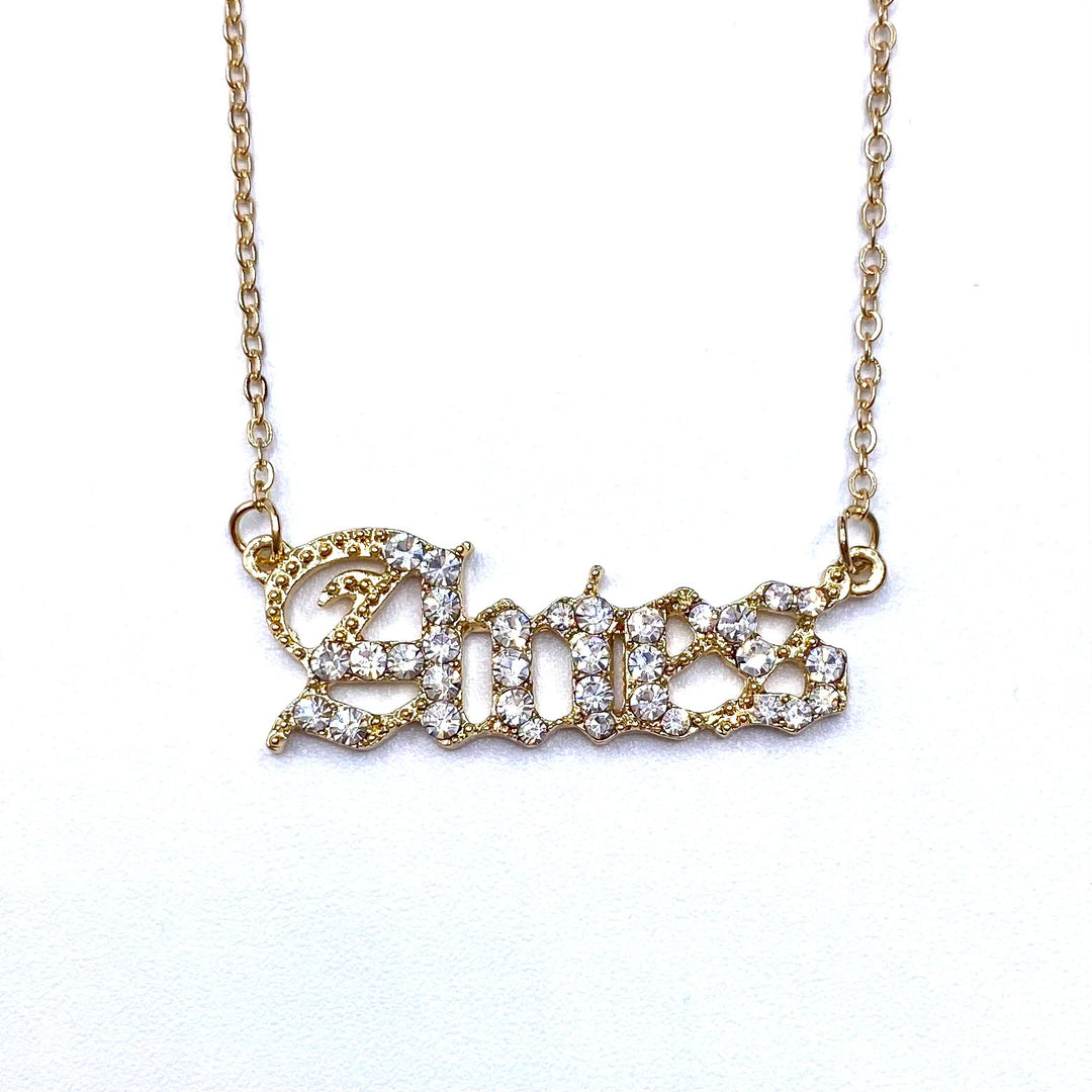 Necklace Charm Zodiac Word Gold