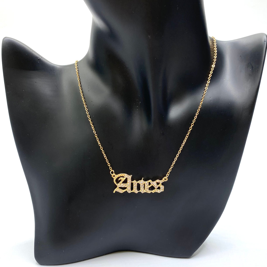 Necklace Charm Zodiac Word Gold