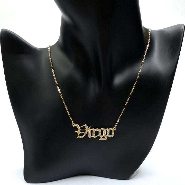 Necklace Charm Zodiac Word Gold