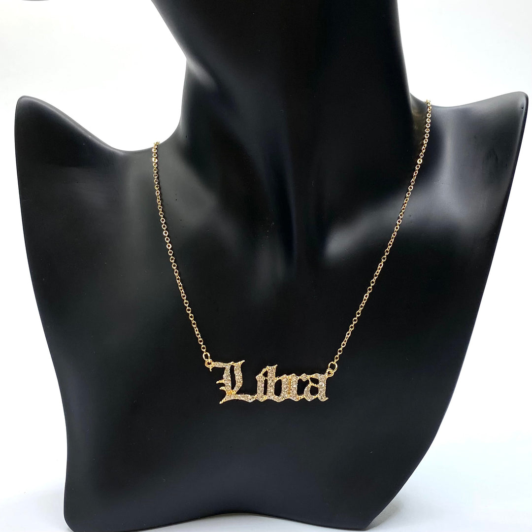 Necklace Charm Zodiac Word Gold