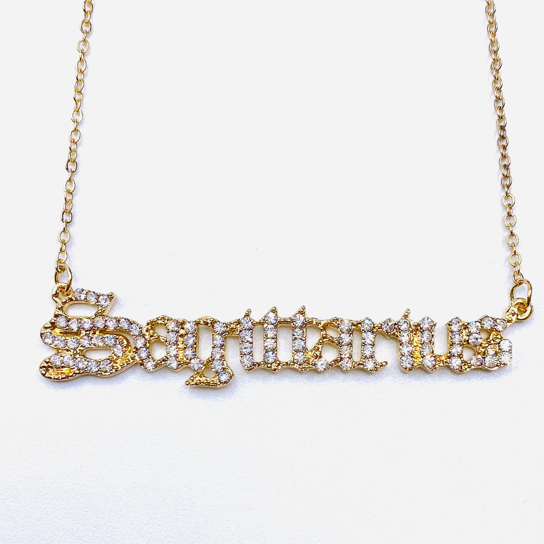 Necklace Charm Zodiac Word Gold