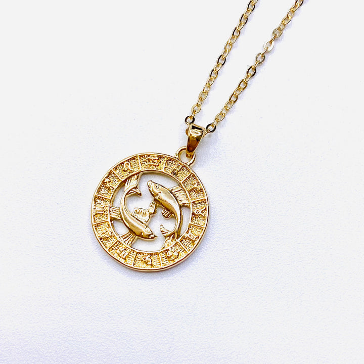 Necklace Charm Zodiac Circle Gold