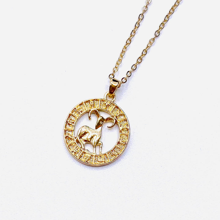 Necklace Charm Zodiac Circle Gold