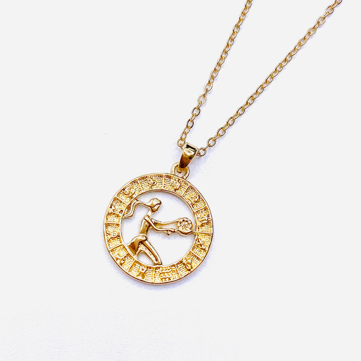 Necklace Charm Zodiac Circle Gold