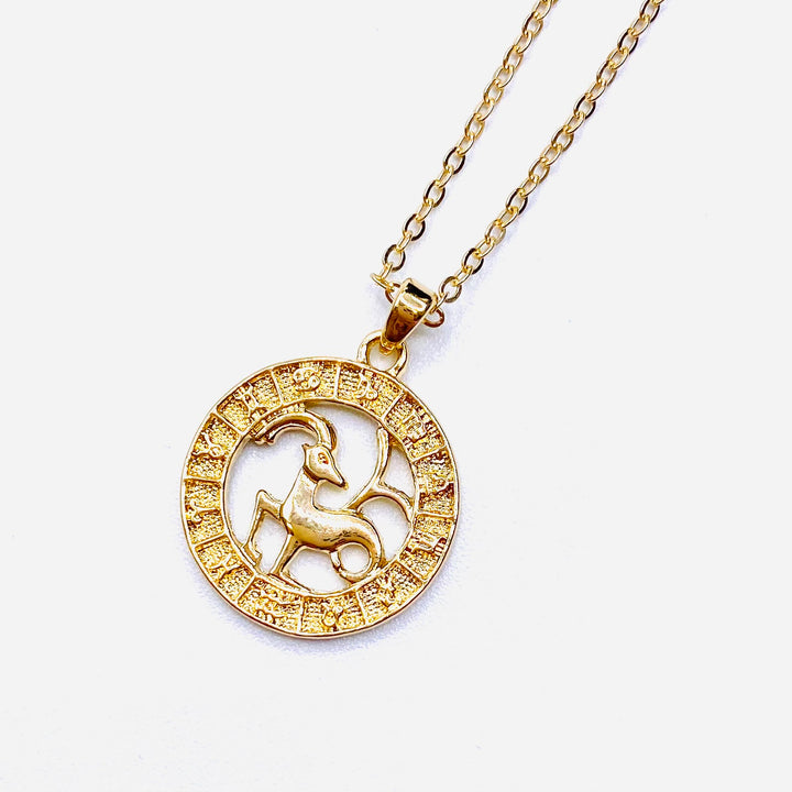 Necklace Charm Zodiac Circle Gold