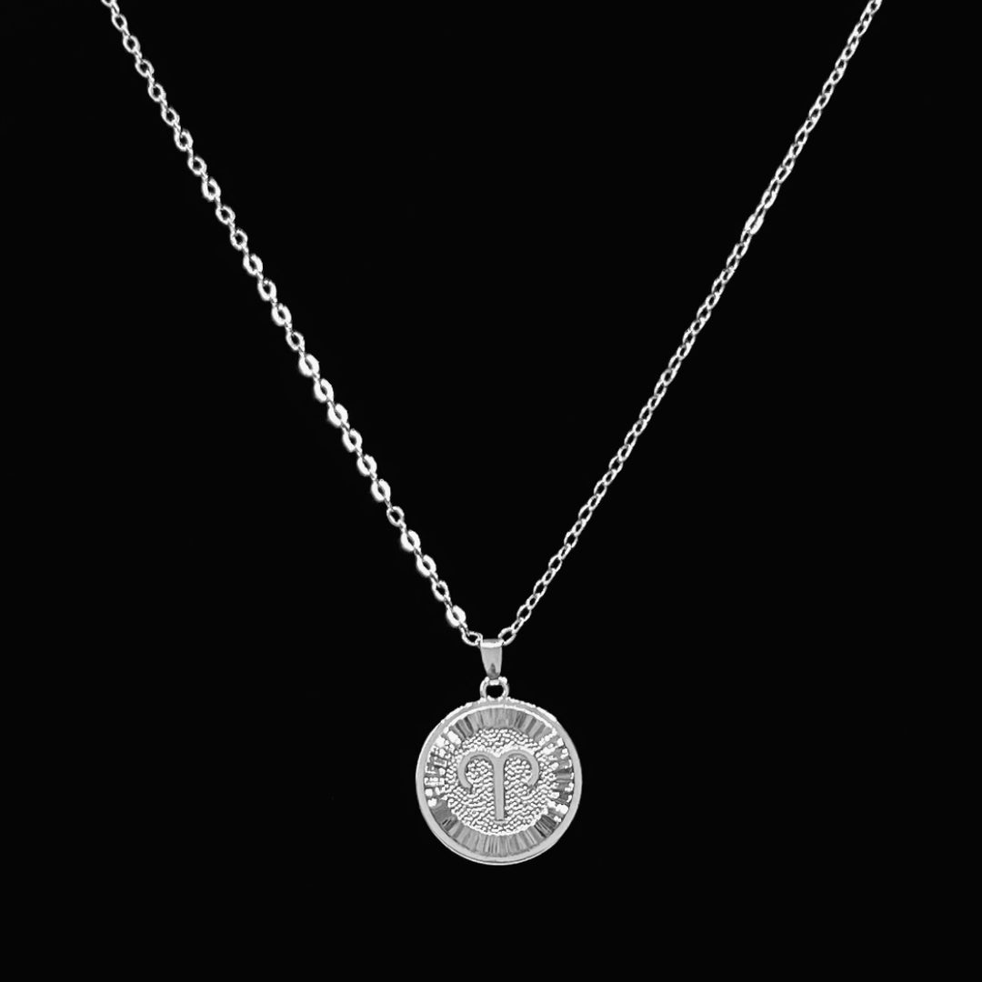 Necklace Charm Circle Zodiac Silver