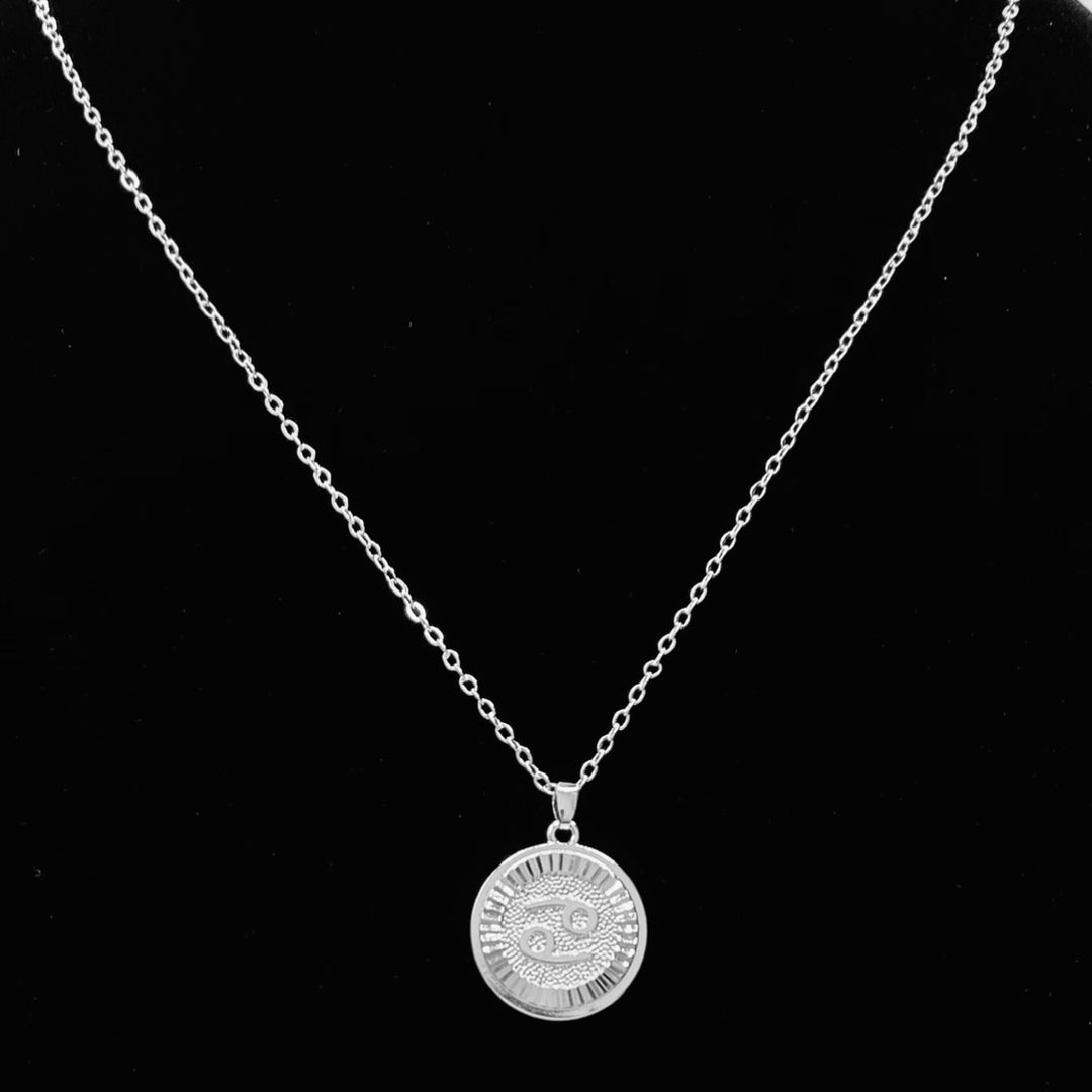 Necklace Charm Circle Zodiac Silver