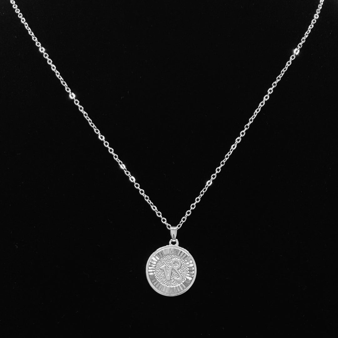 Necklace Charm Circle Zodiac Silver